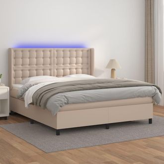 vidaXL Vidaxl - Cama Box Spring Colch&oacute;n Led Cuero Sint&eacute;tico Capuchino 180x200cm