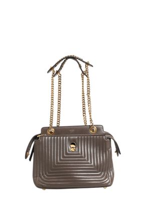 Fendi Brown Quilted Lambskin Leather Dotcom Click Small Shoulder Womens Bag (Pre-Owned)