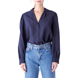 English Factory Scallop Collar Shirt in Navy at Nordstrom Rack, Size X-Small