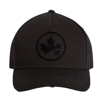 Dsquared2 Hats & Caps, unisex, Black, ONE SIZE, Black Leaf Baseball Cap Distressed Flocked
