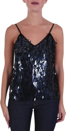 Pinko Tosca Sequin Top - Dames - Tops zonder mouwen - Zwart - L - Pailletten - Tops