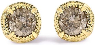 House of Brilliance 14K Yellow Gold Plated.925 Sterling Silver 1/4 Cttw Round Diamond Solitaire Milgrain Stud Earrings