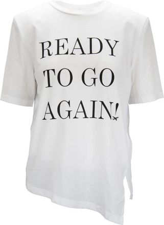 Elisabetta Franchi Asymmetrisch Katoenen T-shirt met Gewatteerde Schouders - Dames - T-shirts - Wit - S - Katoen - Tops