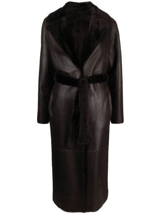Yves Salomon belted reversible leather coat - women - Lamb Skin/Lamb Fur - 38 - Brown