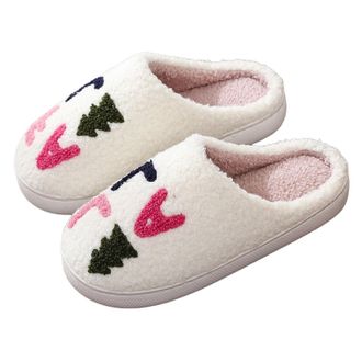 Generic Christmas Slippers Memory Foam House Slippers for Women Warm Cozy Fuzzy Bedroom Shoes Woman Indoor Outdoor Cute Cartoon Comfy Soft Non-Slip Xmas Holid