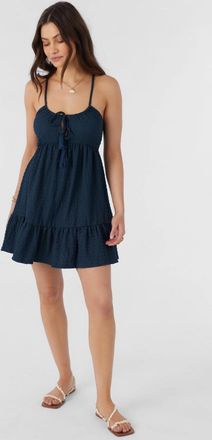 O'Neill Saige Mini Dress Womens Slate Textured Knit Tassel Tie-Neck FROG341