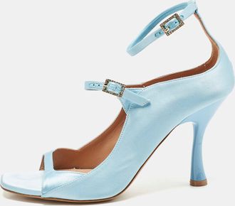 Malone Souliers Blue Satin Riley 90 Ankle Strap Sandals
