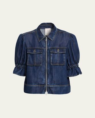 Cinq &agrave; Sept Holly Puff-Sleeve Denim Jacket