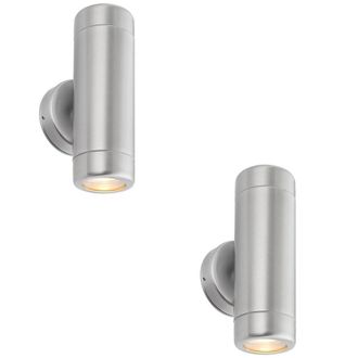 Loops 2 PACK Up & Down Twin Outdoor Wall Light - 2 x 7W LED GU10 - Stainless Steel in Metallics