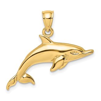 Diamond2Deal 14k Yellow Gold Polished Swimming Dolphin Charm Pendant