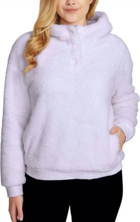 Lukka Lux Fleece Lined Funnel Neck With Buttons Hoodie In White