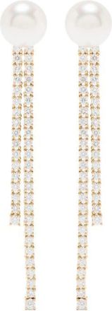 Mizuki 18kt yellow gold Akoya pearl and diamond drop earrings - women - Akoya Pearl/Diamond/18kt Yellow Gold - One Size