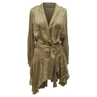 Zimmermann Empire Wrap Mini Dress in Olive Silk