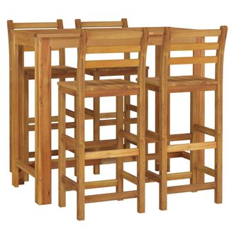 vidaXL Mesa Y Taburetes Altos De Jard&iacute;n 5 Pzas Madera Maciza Acacia Vidaxl