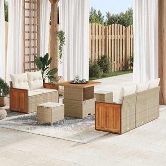 vidaXL Vidaxl - Conjunto De Sof&aacute; De Jard&iacute;n Con Coj&iacute;n 8 Pcs Beige Polirat&aacute;n