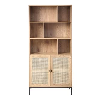 Calicosy Librer&iacute;a de 6 compartimentos y 2 puertas efecto madera - L80 x H175 cm