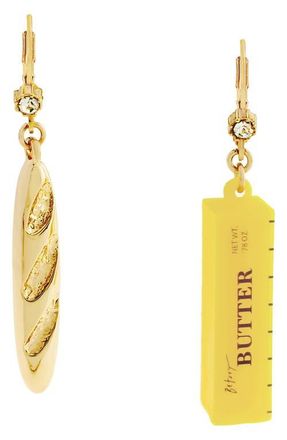 Betsey Johnson Bread n Butter Mismatched Leverback Earrings in Yellow at Nordstrom