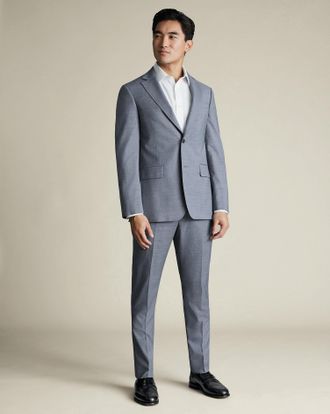 CHARLES TYRWHITT Italian Puppytooth Suit Trousers - Airforce Blue Size 38/32 by Charles Tyrwhitt