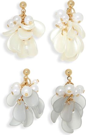 Natasha Set of 2 Faux Pearl & Petal Shaky Drop Earrings in Blue/Ivory at Nordstrom Rack