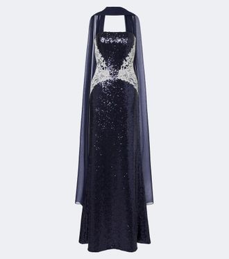 Costarellos Abito lungo bustier con paillettes