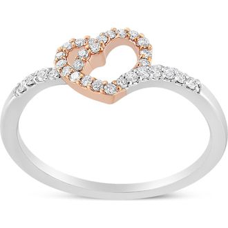 House of Brilliance 14K Rose Gold Plated Silver 1/5 Cttw Diamond Open Heart Promise Ring in Pink at Nordstrom, Size 7