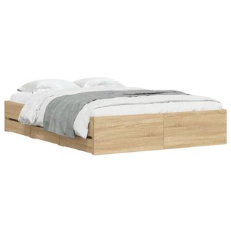 Berkfield Home Modern Bed Frame w/Drawers Frame Sonoma Oak 120x190 cm Small Double in Light Tan