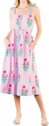 THML Clothing Tie Floral Midi Dress In Pink