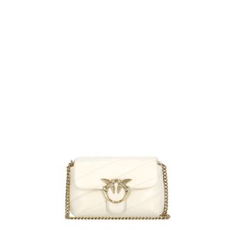 Pinko Pinko, Tassen, Dames, Beige, ONE Size, Gewatteerde leren schoudertas met Love Birds-logo