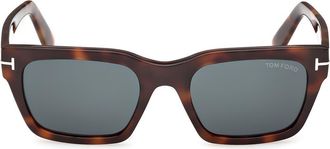 Tom Ford Andy 53mm Square Sunglasses in Shiny Havana /Teal Lens at Nordstrom