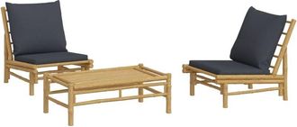 vidaXL Set De Muebles De Jard&iacute;n 3 Piezas Bamb&uacute; Con Cojines Gris Oscuro Vidaxl