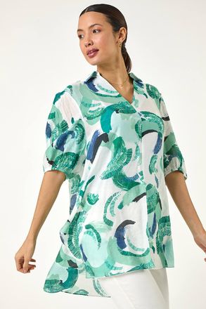 Roman Abstract Print Longline Overshirt