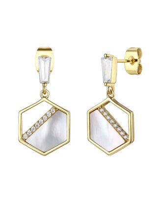 Rachel Glauber 14K Plated 12-14Mm Pearl Cz Drop Earrings