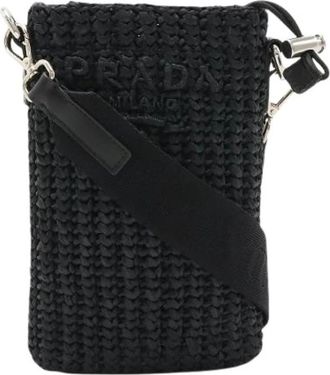 Prada Pre-owned Raffia 2way Phone Bag - Dames - Vintage Schoudertas - Zwart - ONE Size - Vintage
