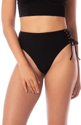 Maaji Oasis Lace-Up Reversible Bikini Bottoms in Black at Nordstrom Rack, Size Medium