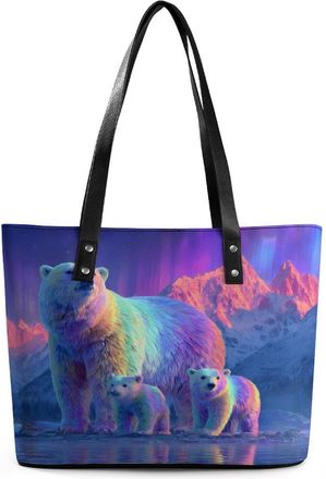Generic Northern Lights Bear Tote Bags for Women Cute Shoulder Purses Handbags