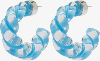Bottega Veneta Blue Twist Glass Hoop Earrings - Womens - Sterling Silver/Glass