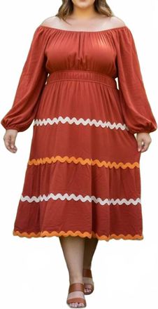 She + Sky Womens Long Sleeve Woven Tiered Ric Rac Trim Dress - Plus In Rust
