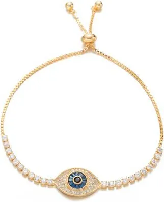 Eye Candy Los Angeles Blue Eye Cubic Zirconia Bolo Bracelet in Gold at Nordstrom Rack