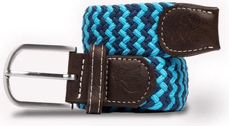 Swole Panda Unisex Recycled Woven Belt, Elastic Belt for Men and Women, Belt Buckle Stretch Woven Belt - Sky Blue Zigzag