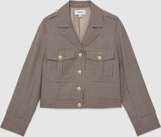 Reiss Neutral Check Wool Twin-pocket Cropped Jacket, 18