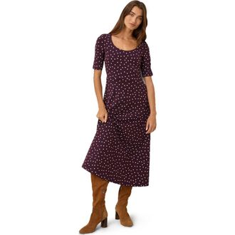 Pact Fit & Flare Signature Scoop Dress Made With Organic Cotton in Berry Polka Dot at Nordstrom, Size Medium