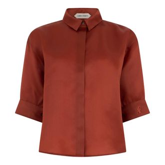 Alberta Ferretti Alberta Ferretti, Shirts, female, Orange, Size: XS Silk short-sleeved shirt