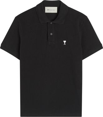 Ami Ami Paris Logo-embroidered Piqu&eacute; Cotton Polo Shirt - Black - XL