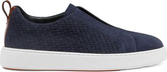 Santoni woven suede slip-on sneakers - men - Goat Skin/Calf Leather/Lambskin/Goat Skin/Rubber/Suede - 10 1/2 - Blue