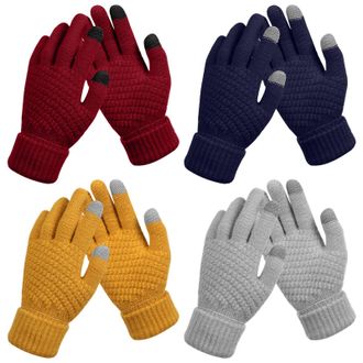 Generic Upgrade 4 Pairs Womens Winter Knit Gloves Warm Fleece Lined Touch Screen Elastic Cuff Cold Weather Gloves, A, One Size