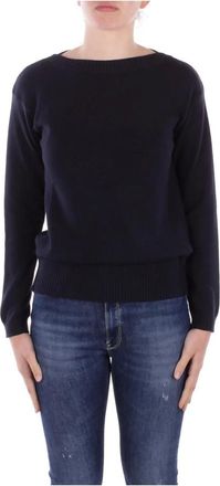 Max Mara Truien & Vesten, Dames, Blauw, XL, Katoen, Logo Sweater met Voorkantlogo