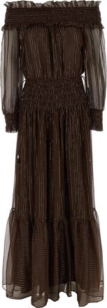 Self Portrait Brown Georgette Off Shoulder Maxi Abiti Marrone-Donna