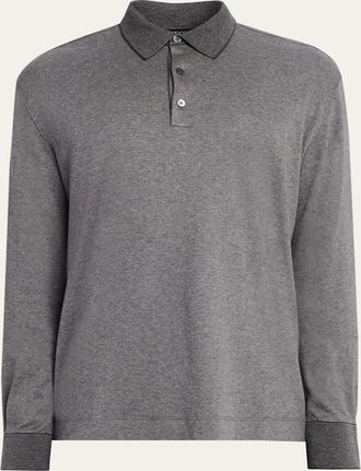 Ermenegildo Zegna Mens Melange Cotton Long-Sleeve Polo Shirt