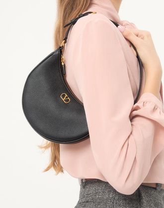 Valentino Garavani Mini Borsa Hobo Vlogo Signature In Vitello Granato Donna NERO UNI