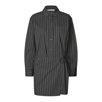 Sams&oslash;e & Sams&oslash;e Shirt Dresses, female, Black, Size: XS Long-Sleeve Pinstripe Mini Shirt Dress